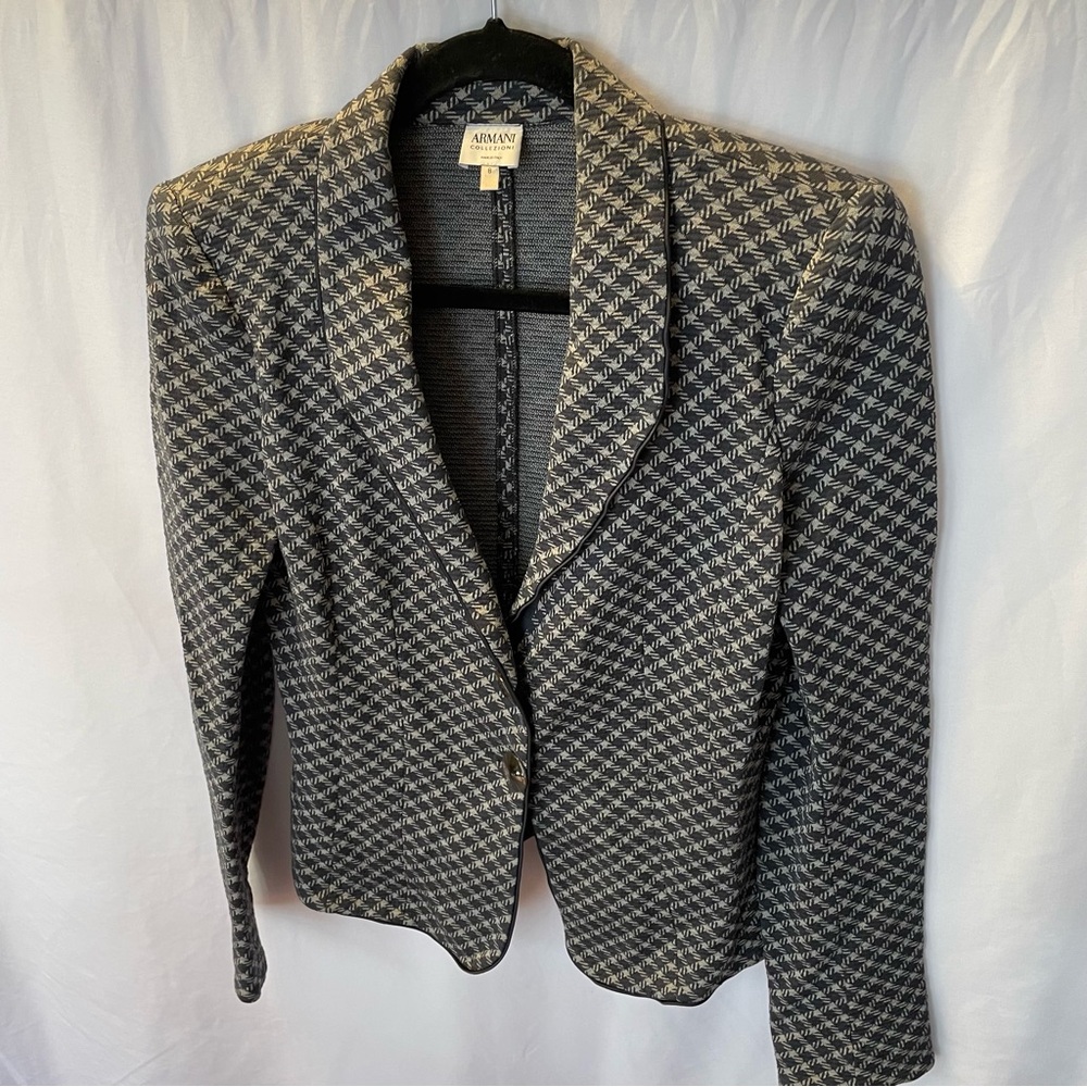 Armani Collezioni Blazer Size 8 Italy Clueless Geometric Office Preppy Academia - Picture 2 of 13